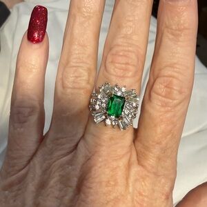 Lab created emerald and CZ ring size 7
